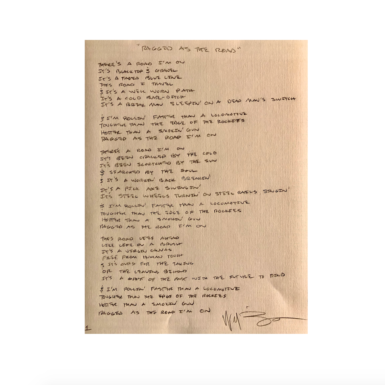 Willy Braun's Hand Written Song Lyrics