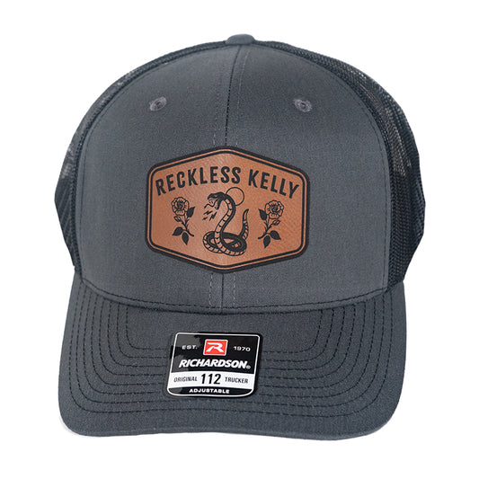 Snake & Rose Leather Patch Hat