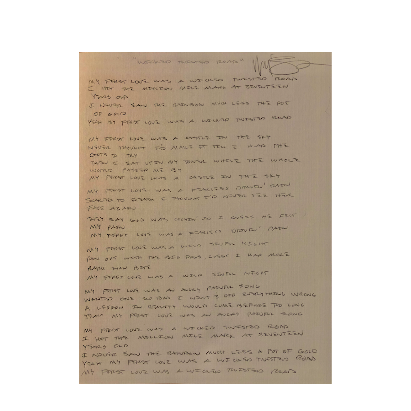 Willy Braun's Hand Written Song Lyrics